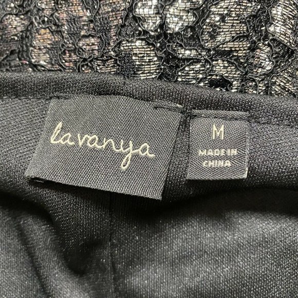 Black Silver Lace Embellished Metallic Top Blouse - Picture 7 of 7